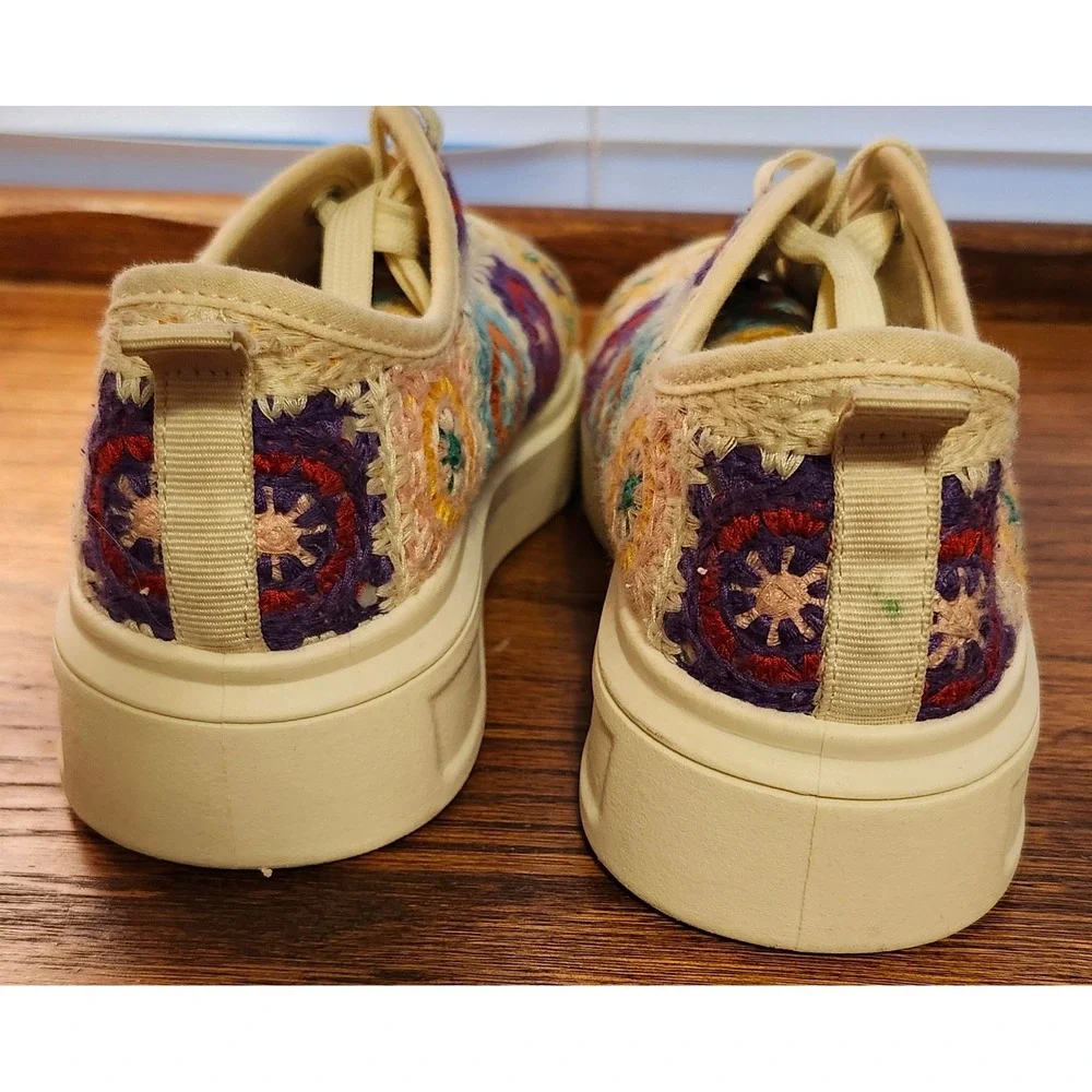 Mata Shoes Crochet Granny Square Platform Sneakers Multicolored Boho Womens 6
